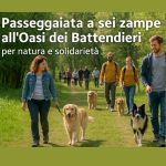 Partecipanti con cani alla passeggiata a sei zampe nell’Oasi dei Battendieri