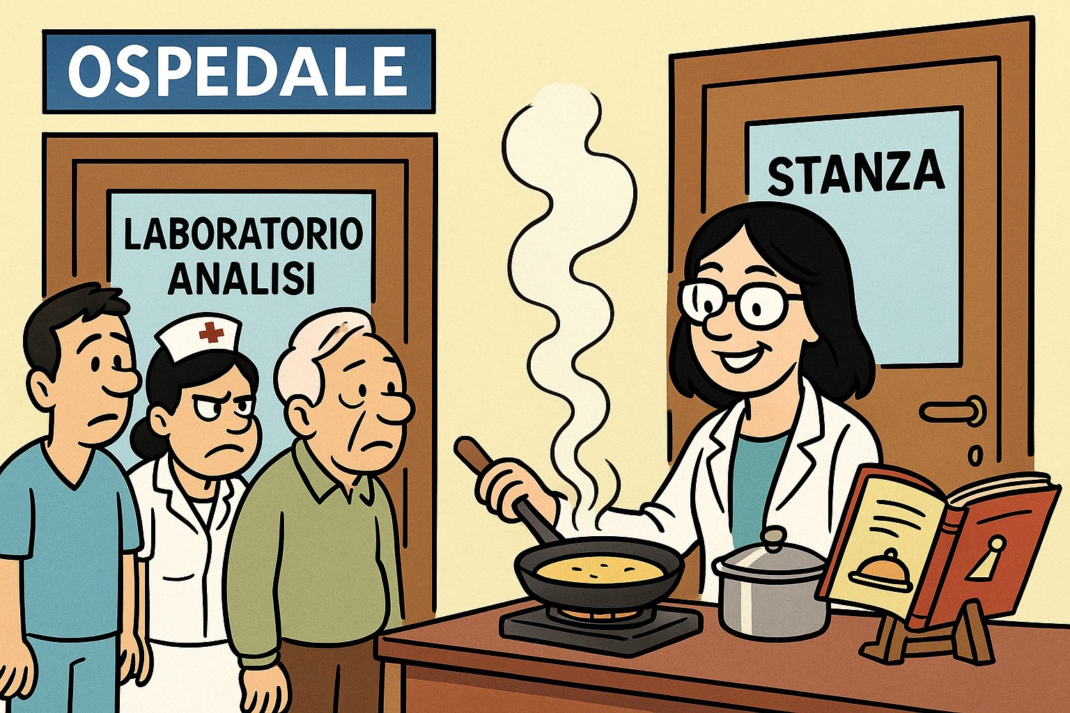 laboratorio analisi Martina Franca, dottoressa chiusa in stanza, corsi di cucina in ospedale