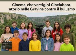 Alunni protagonisti del cinelaboratorio nella terra delle Gravine durante la proiezione del cortometraggio contro il bullismo