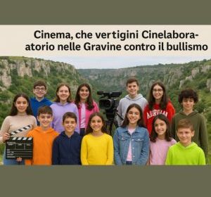 Alunni protagonisti del cinelaboratorio nella terra delle Gravine durante la proiezione del cortometraggio contro il bullismo