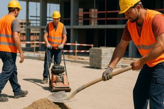 Operai edili al lavoro sotto il sole a Taranto, soggetti all’ordinanza anti-calore