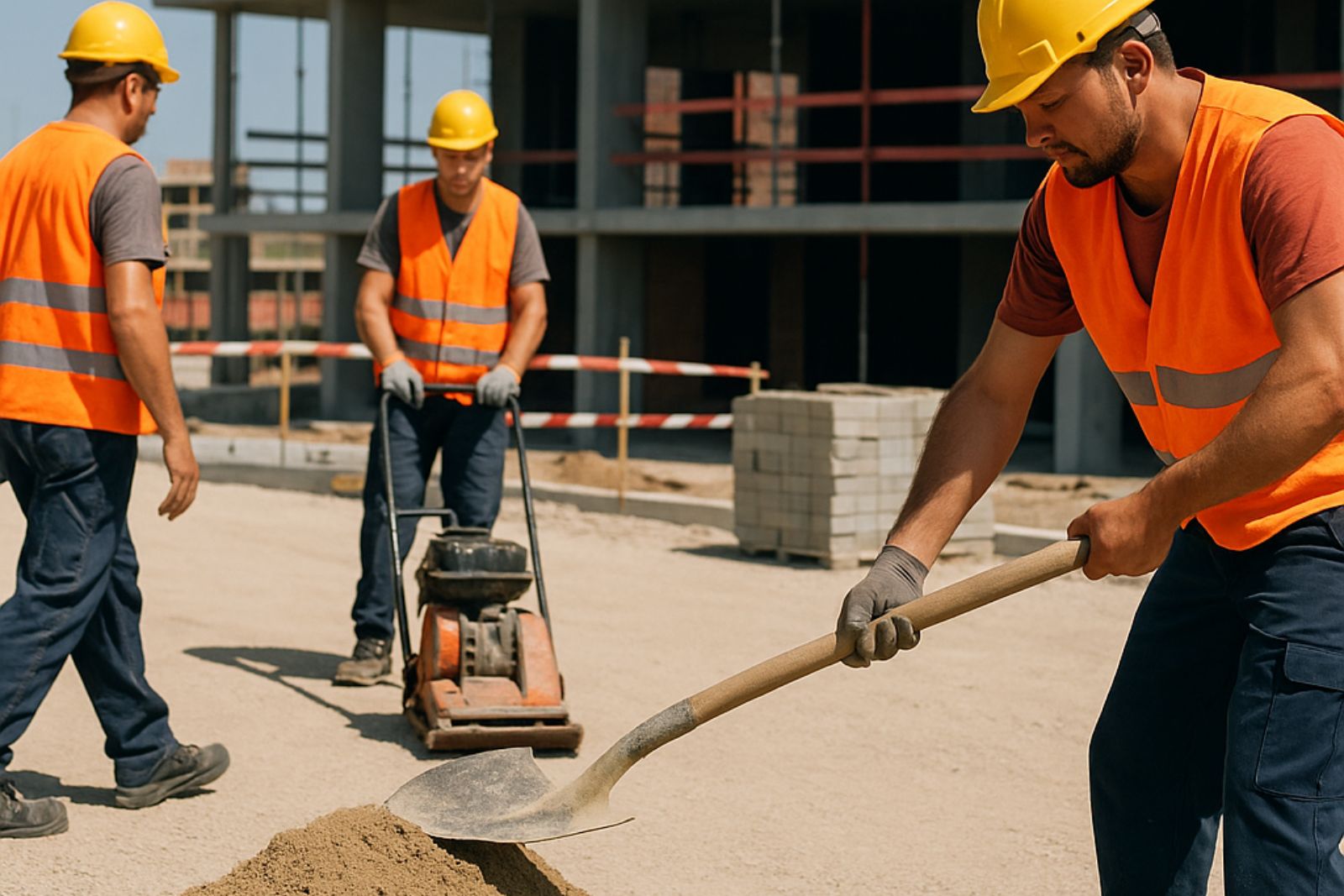 Operai edili al lavoro sotto il sole a Taranto, soggetti all’ordinanza anti-calore