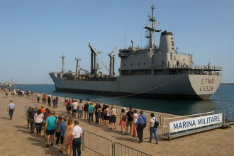 Visitatori alla Giornata della Marina 2025 a bordo di Nave Etna a Taranto