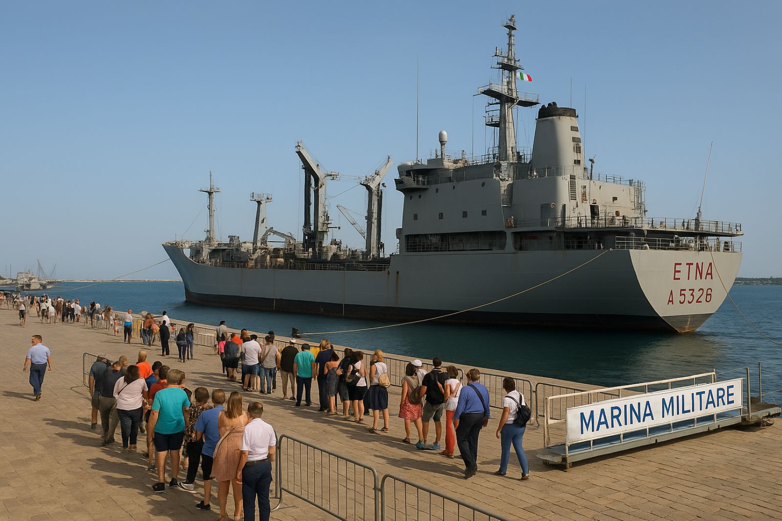 Visitatori alla Giornata della Marina 2025 a bordo di Nave Etna a Taranto