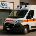 Ambulanza del 118 Sanitaservice Taranto davanti alla sede della ASL