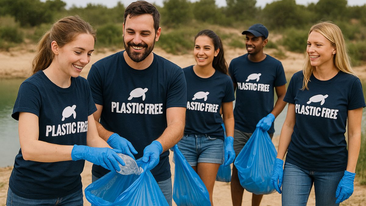 Volontari Plastic Free durante attività contro l’inquinamento da plastica a Taranto