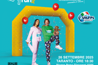 Partecipanti alla Pigiama Run 2025 a Taranto per i bambini dell’Oncoematologia Pediatrica