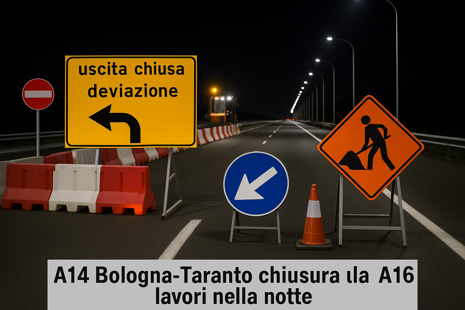 Cantiere notturno per A14 Bologna-Taranto chiusura immissione A16 e viabilità alternativa”