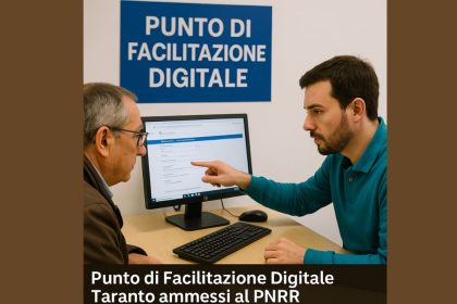 Operatore del Punto di Facilitazione Digitale Taranto che aiuta un cittadino all’uso dei servizi online.