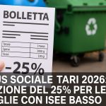 bonus sociale TARI 2026 riduzione bolletta rifiuti per famiglie con ISEE basso