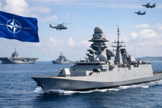 Cambio al comando del gruppo navale NATO SNMG2 a Taranto a bordo di Nave Bergamini