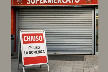 Chiusura domenicale nella GDO: ingresso di un supermercato chiuso la domenica