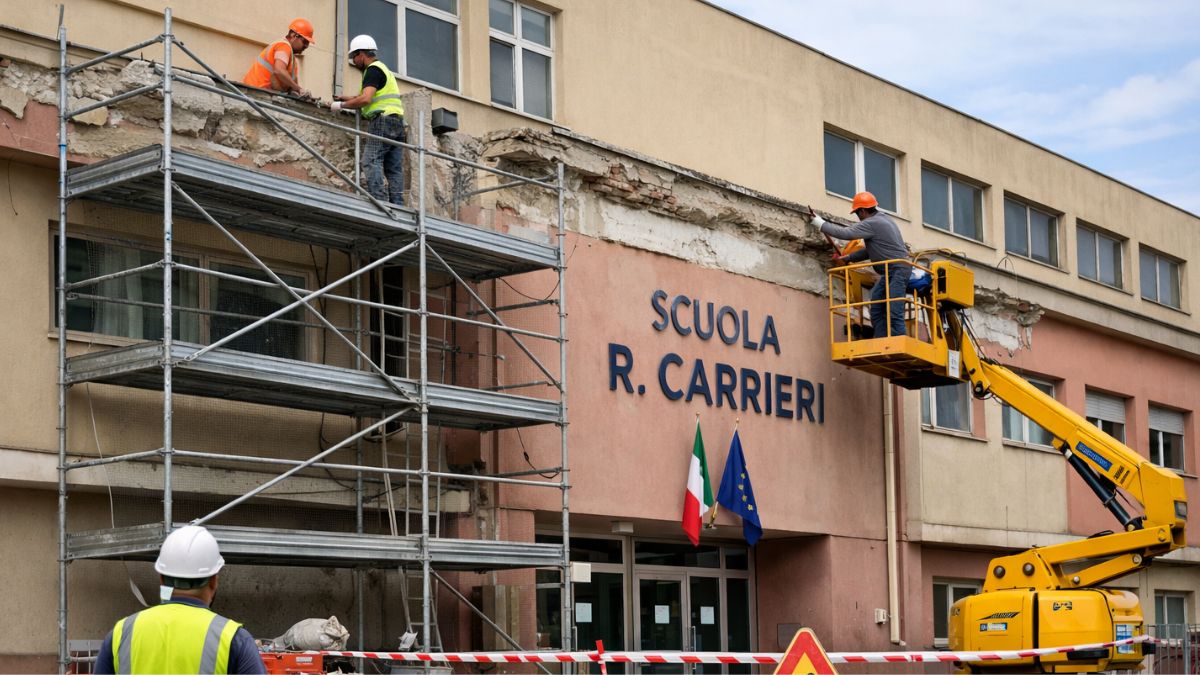 Immagine creata per illustrare i lavori di manutenzione straordinaria alla scuola “R. Carrieri” di Taranto.