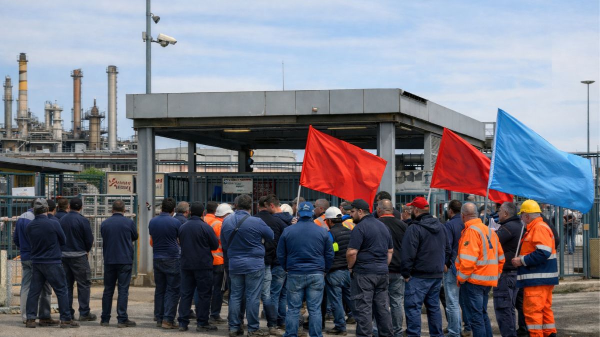 Sciopero indotto Eni Taranto, lavoratori in protesta davanti alla raffineria